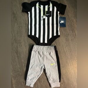 Nike Kids Black and White Striped Bodysuit with Gray Pants